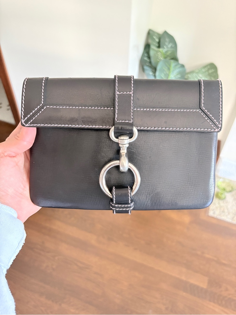 Marc Jacobs Black Leather Clutch with Silver Hardware
